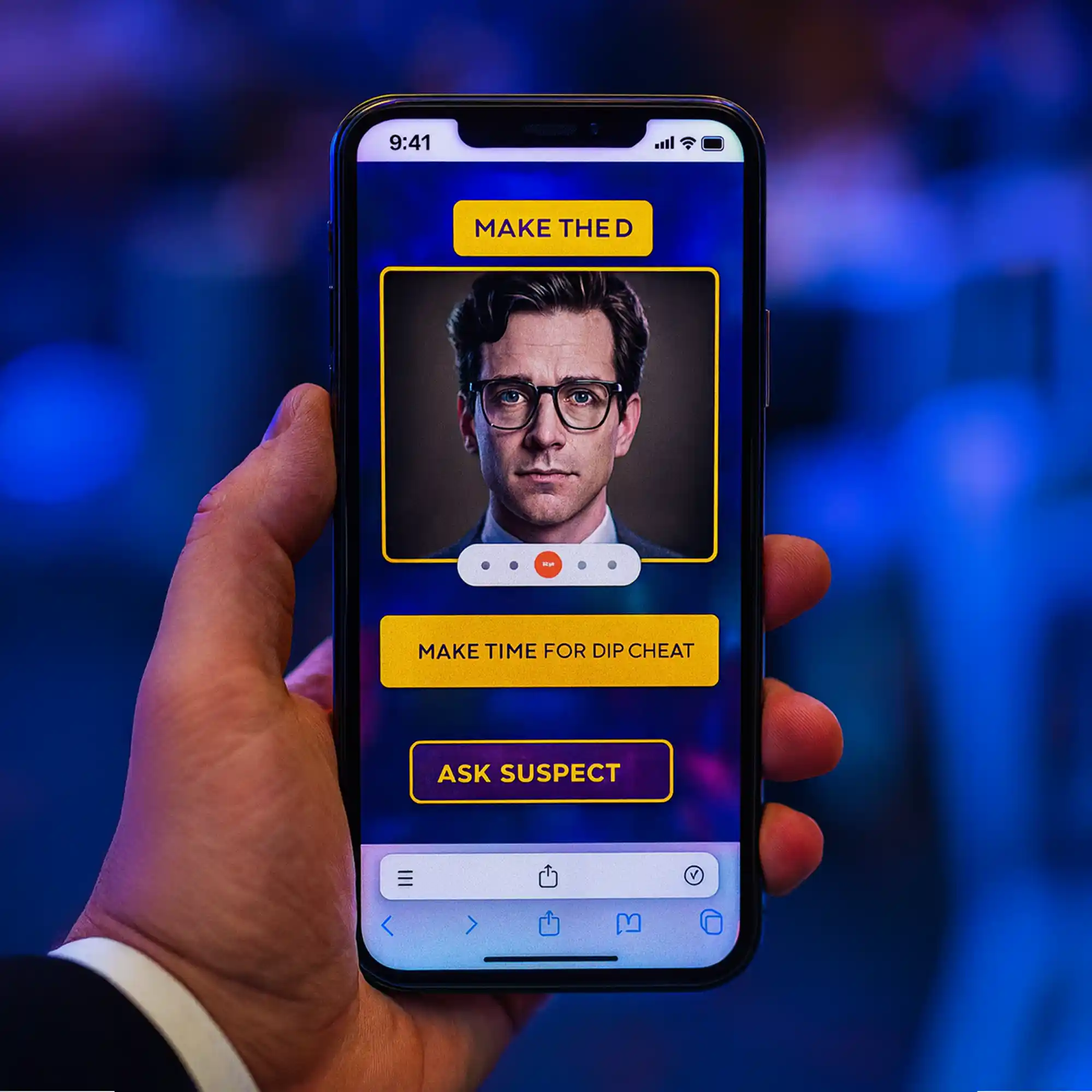 A multi-screen setup showing a vibrant, gamified virtual team building interface with remote employees.